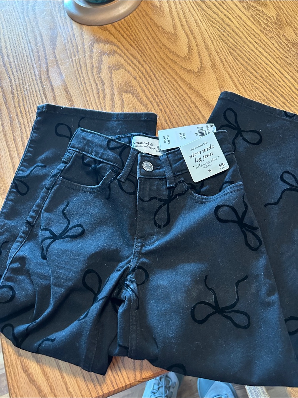 abercrombie kids Black Wide-Leg Jeans with Bow Print